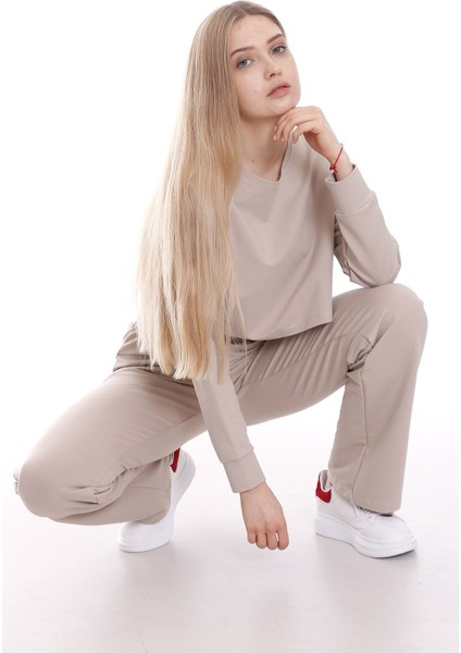 Belden Lastikli Uzun Kollu Crop Eşofman Takım fırsatları