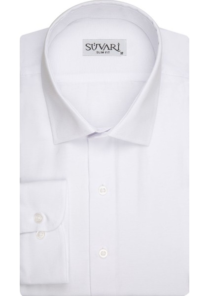 Slim Fit Filafil Beyaz Erkek Gömlek