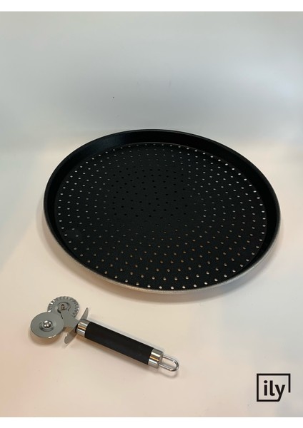 Ily Granit Delikli Pizza Tepsisi + Pizza Kesici