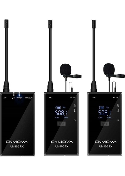 UM100 Kit-2 Ultra Kompakt 3.5mm Çıkışlı 1 Alıcı 2 Vericili Uhf Kablosuz Yaka Mikrofon Seti