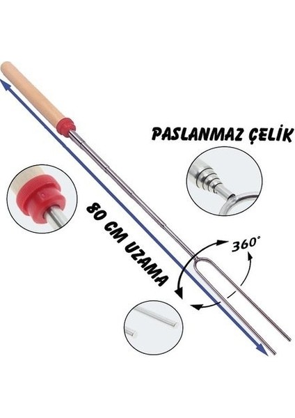 Teleskobik Barbekü Çatalı Siyah