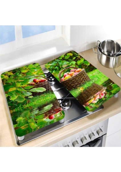 Cam Ocak Koruyucu ve Kesim Tablası Kırmızı Elma Sepeti 60 x 52 cm2 Parça 4'lü Ocaklar fiyatları