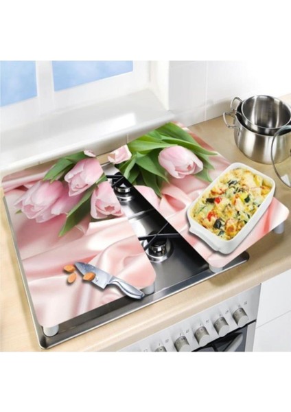 Dekoratif Cam Ocak Koruyucu ve Kesim Tahtası Pembe Güller 2 60 x 52 cm2 Parça 4'lü Ocaklar fiyatları