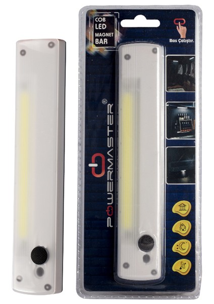 Beyaz Cob Ledli Yapışkanlı Mıknatıslı El Tipi Fener