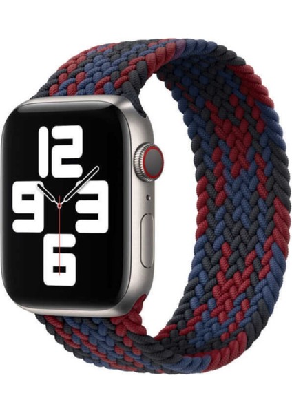 Apple Watch Uyumlu 44MM Hasır Örgü Tasarımlı Small Kordon - Siyah-Lacivert