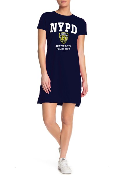 Lacivert Nypd Kısa Kollu Penye T-Shirt Elbise