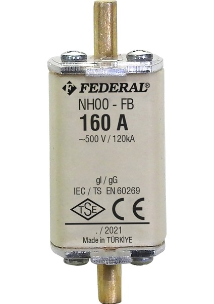 NH00 160A Bıçaklı Sigorta Buşonu Boy: 00 Hrc Fuse Tek Indikatörlü