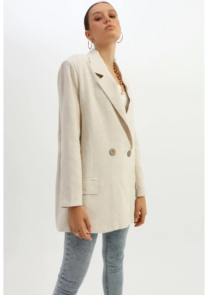 Keten Blazer Ceket Naturel