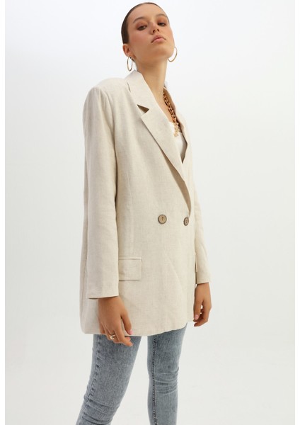 Keten Blazer Ceket Naturel