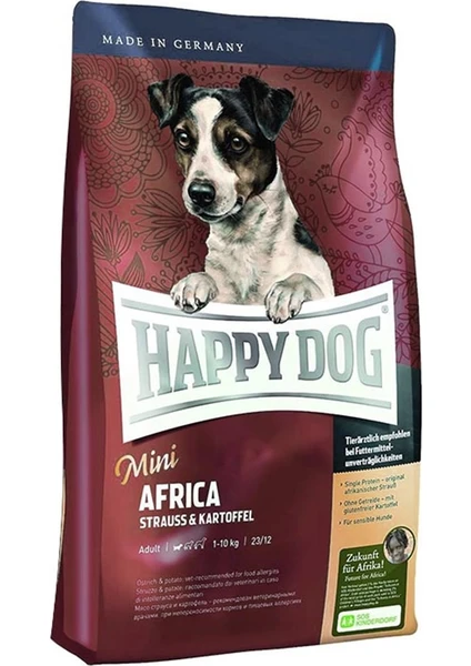 Happy Dog Mini Africa Deve Kuşu Etli ve Patatesli Küçük Irk Yetişkin Köpek Maması 4 kg