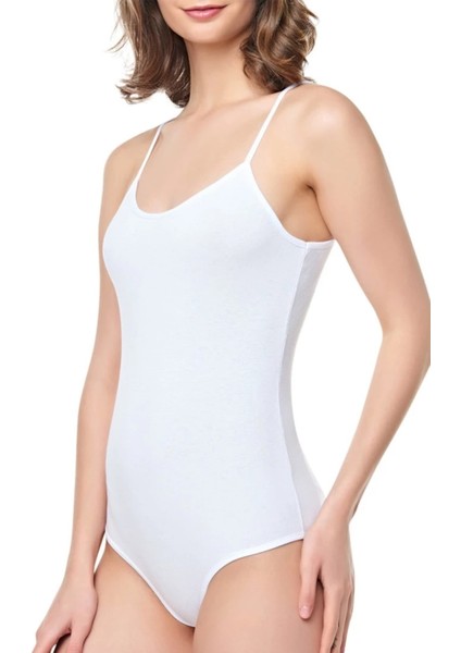 6 Lı Paket Kadın Beyaz Ip Askılı Pamuklu Likralı Kancalı Body Zıbın 0066