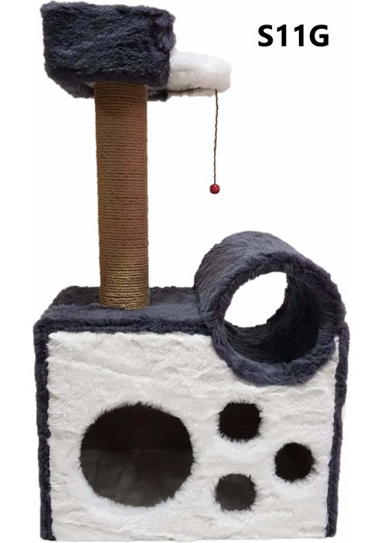 S11 Tünelli Yataklı Kedi Tırmalama Gri 90 cm