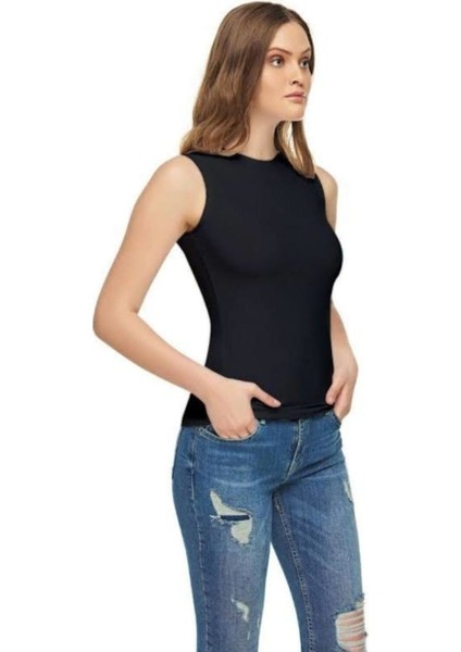 Siyah 6 Lı Paket Elestan Pamuklu Likralı Sıfır Kol Body Atlet 2201