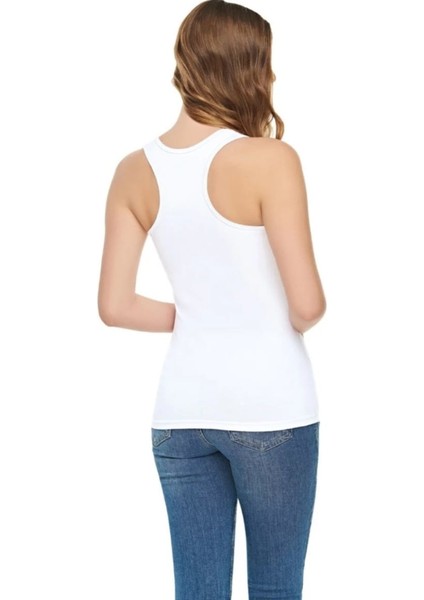 Beyaz 6 Lı Paket Kadın Modal Likralı Pamuklu Askılı Sporcu Atlet Tekli Ambalaj 2003