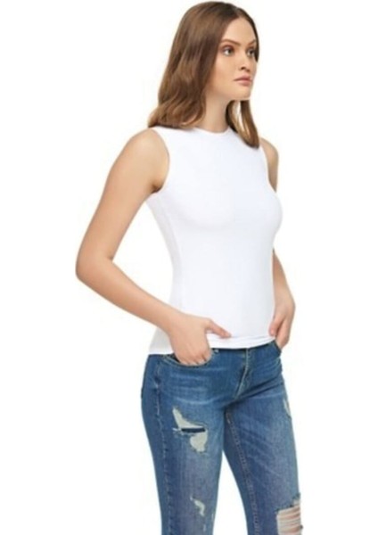 Beyaz 2 Li Paket Elestan Pamuklu Likralı Sıfır Kol Body Atlet 2201