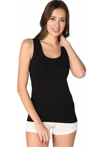 Kadın Siyah Ribana Pamuklu Kalın Askılı Atlet 3 Lü Paket