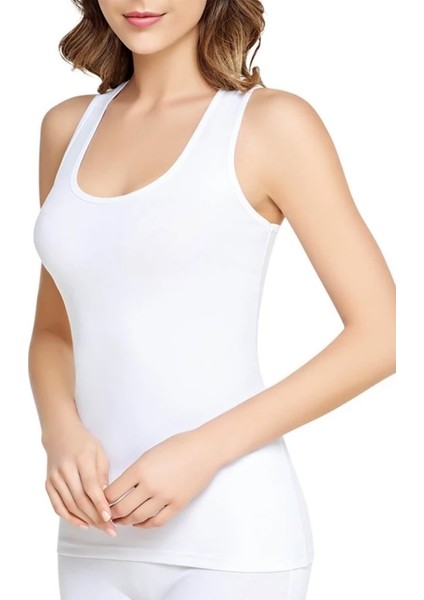 Kadın Beyaz 6 Lı Paket Elestan Likralı Kalın Askılı Atlet 0174