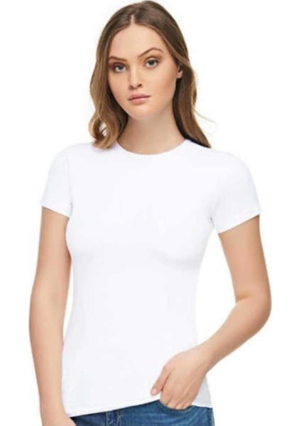 Kadın Beyaz 3 Lü Paket Elestan Pamuklu Likralı Kısa Kol Body Tekli Ambalaj 2202