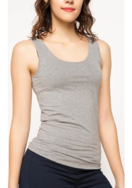 Kadın Gri Ribana Pamuklu Kalın Askılı Atlet 3 Lü Paket