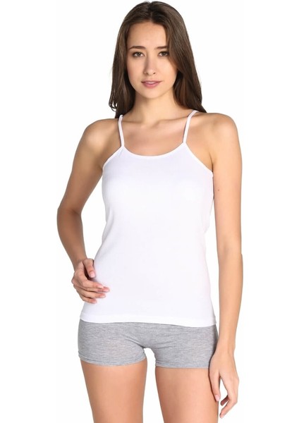 Kadın Beyaz 3 Lü Paket Elestan Likralı Ip Askılı Atlet 0146