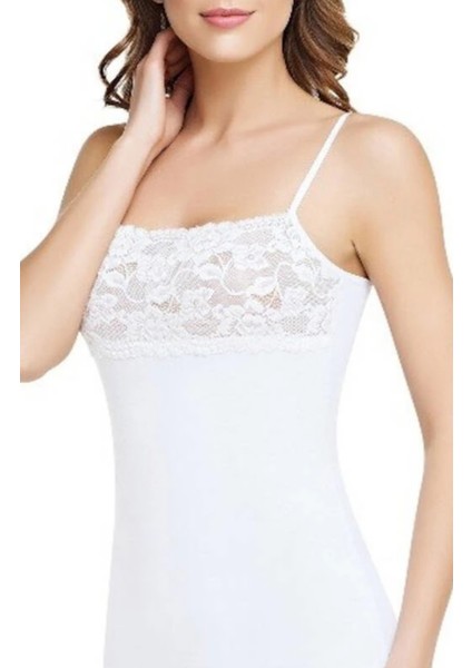 Kadın Beyaz 2 Li Paket Elestan Likralı Geniş Dantelli Atlet 0147