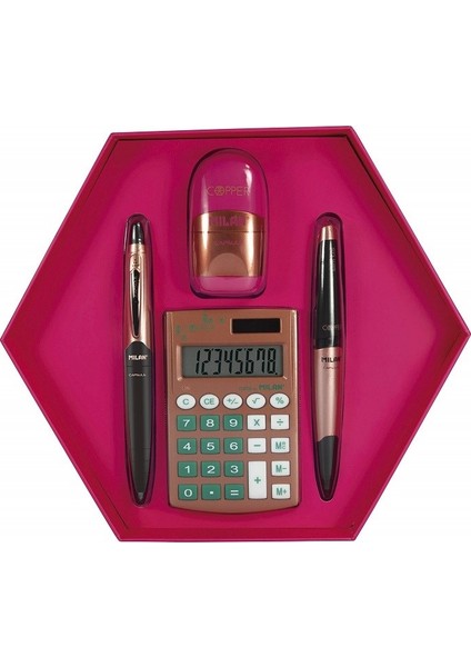Copper Edition Box Altıgen Pembe Kutu Bakır Seti