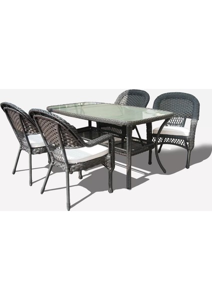 5 Parça Savanna Rattan Yemek Grubu, Bahçe Balkon Oturma Grubu