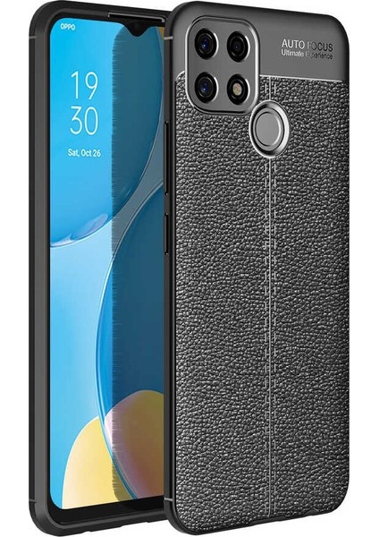 Oppo A15S Kılıf Niss Silikon Deri Görünümlü Siyah