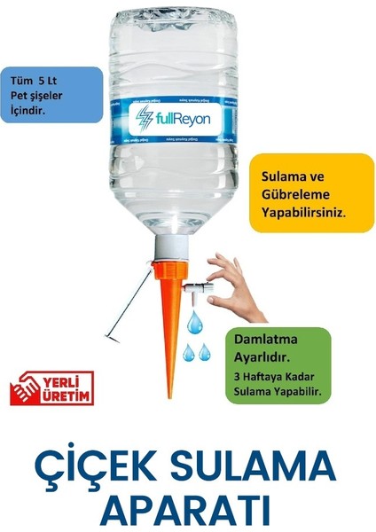 Full Reyon 10 Adet 5 Litrelik Şişeye Uyumlu Çiçek ve Fidan Sulama Aparatı