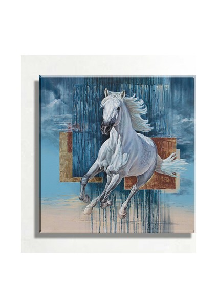 Beyaz At Hayvan Temalı Yağlı Boya Reprodüksiyon Kanvas Tablo TBL1578 (40X40 Cm)