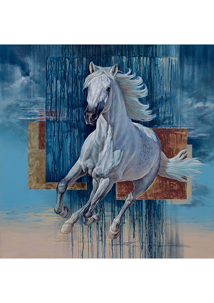 Beyaz At Hayvan Temalı Yağlı Boya Reprodüksiyon Kanvas Tablo TBL1578 (40X40 Cm)
