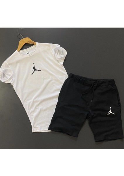Slim Fit Jordan Dijital Baskılı Çift Cep Pamuk Yeni Sezon Kısa Kollu Erkek Eşofman Takımı
