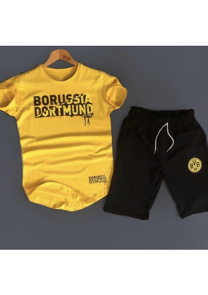 Borussıa Dortmund Dijital Baskılı Ter Tutmayan Pamuk Erkek Bermuda Şort Takım