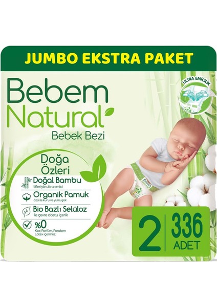 Bebem Bebek Bezi Natural Jumbo Ekstra Pk Beden:2 (3-6kg) Mini 336 Adet