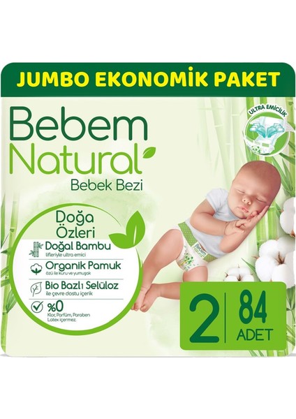 Bebem Bebek Bezi Natural Jumbo Ekonomik Pk Beden:2 (3-6kg) Mini 84 Lü