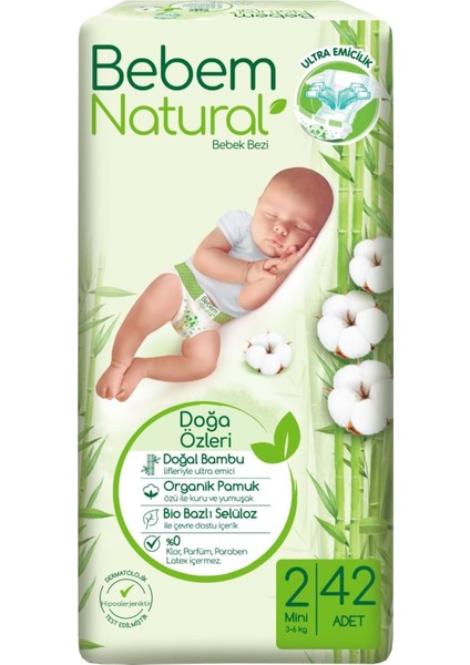 Bebem Bebek Bezi Natural Jumbo Ekonomik Pk Beden:2 (3-6kg) Mini 84 Lü