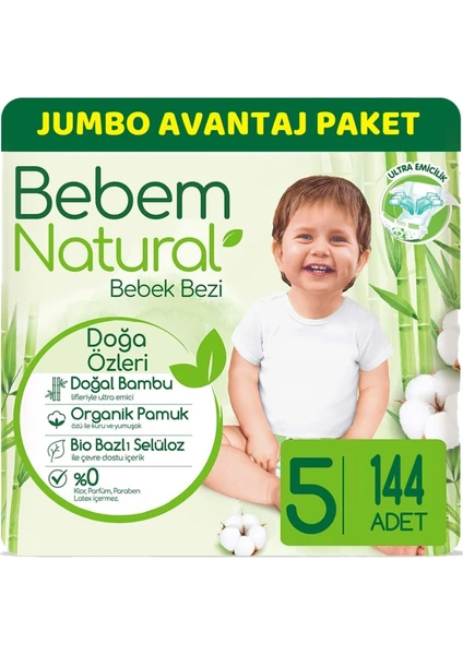 Bebem Bebek Bezi Natural Jumbo Avantaj Pk Beden:5 (11-18KG) Junior 144 Lü