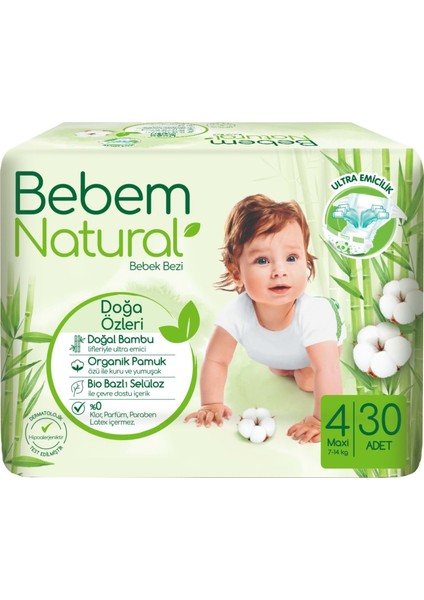 Bebem Bebek Bezi Natural Jumbo Avantaj Pk Beden:4 (7-14KG) Maxi 180'LI