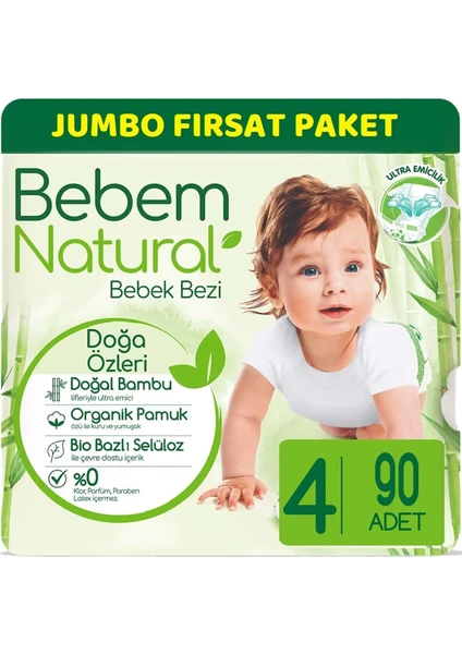 Bebem Bebek Bezi Natural Jumbo Fırsat Pk Beden:4 (7-14KG) Maxi 90'lı