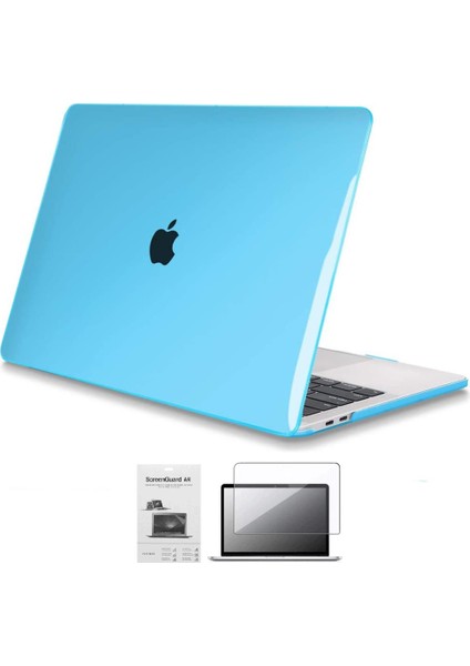 Apple 13" Macbook Air A1932 A2179 A2337 M1 Kristal Mavi Kılıf Koruyucu + Ekran Filmi