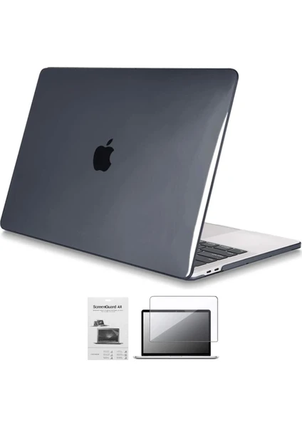 Apple 13" Macbook Pro A1706 A1708 A1989 A2159 A2338 M1 Kristal Siyah Kılıf Koruyucu + Ekran Filmi