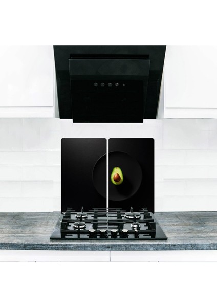 Cam Ocak Koruyucu ve Kesim Tablası Avokado (80 cm. x 52 cm.) 2 Parça, 5'li Ocaklar