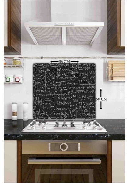 Cam Ocak Koruyucu ve Cam Kesme Tahtası Matematik 50 cm. x 56 cm. Tek Parça