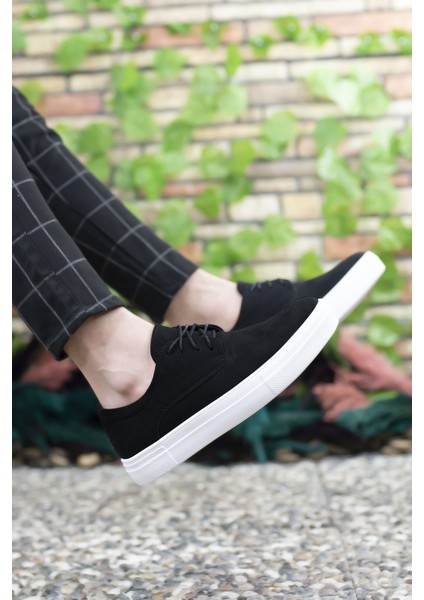 Siyah Beyaz Süet Erkek Sneaker 0012365