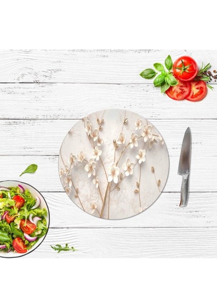 Yapay Güller Cam Kesme Tahtası - Sunum Tabağı| Çap 20 cm. fiyatları