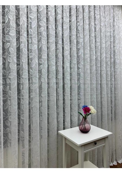 Yaprak Desen Fransız Dantel Tül Perde, 200X200, Seyrek Pile, 1/2