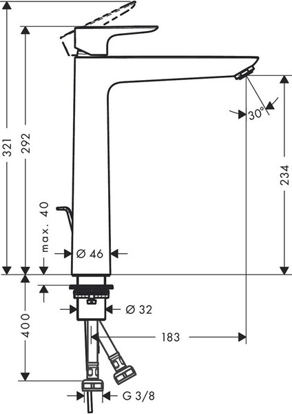 Talis E 240 Mat Siyah Krom Lavabo Bataryası (Yüksek) 71716340