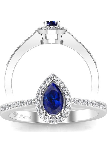 0,50 Karat Pırlantalı Damla Safir Yüzük