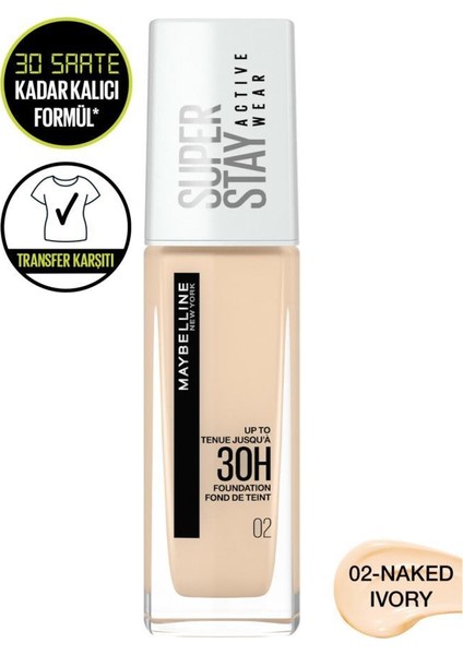 Superstay Active Wear Fondöten- 02 Naked Ivory