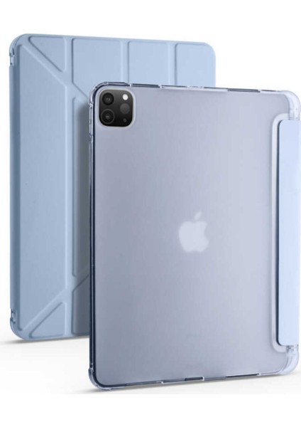 Apple iPad Pro 11 Inç 2020 (2.nesil) Fuchsia Akıllı Kılıf, Ince Hafif Saydam Buzlu Arka Koruyucu Kapak Kalemlikli Trifolding Otomatik Uyku Modu Mavi